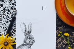 Peeking Hare - 5x7 Blank Greeting Card.